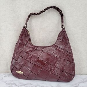 Elliot Lucca Hobo Shoulder Bag Pascale  Burgundy Patent Woven Leather Braid